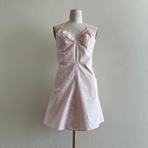handmade pink white floral halter mini summer dress